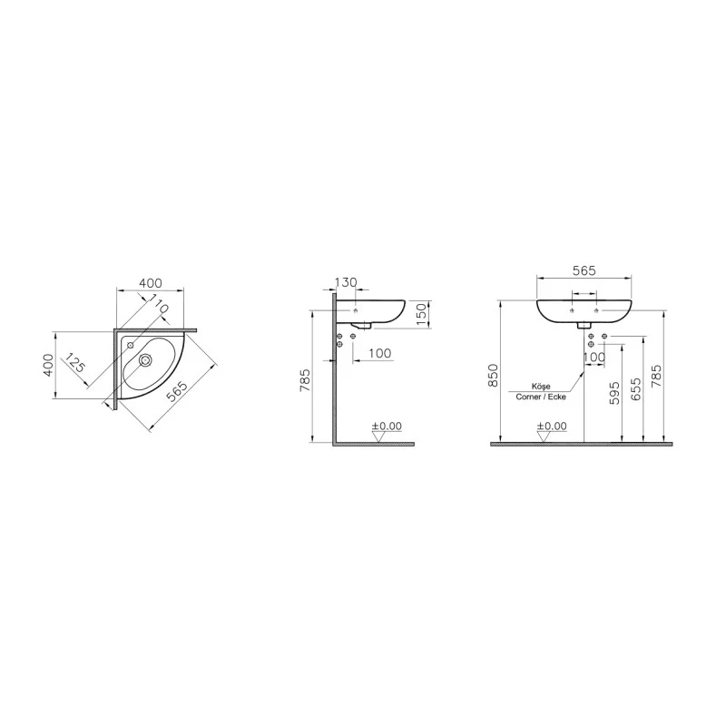 Lavabo angolare Vitra Normus 40 cm in ceramica bianca