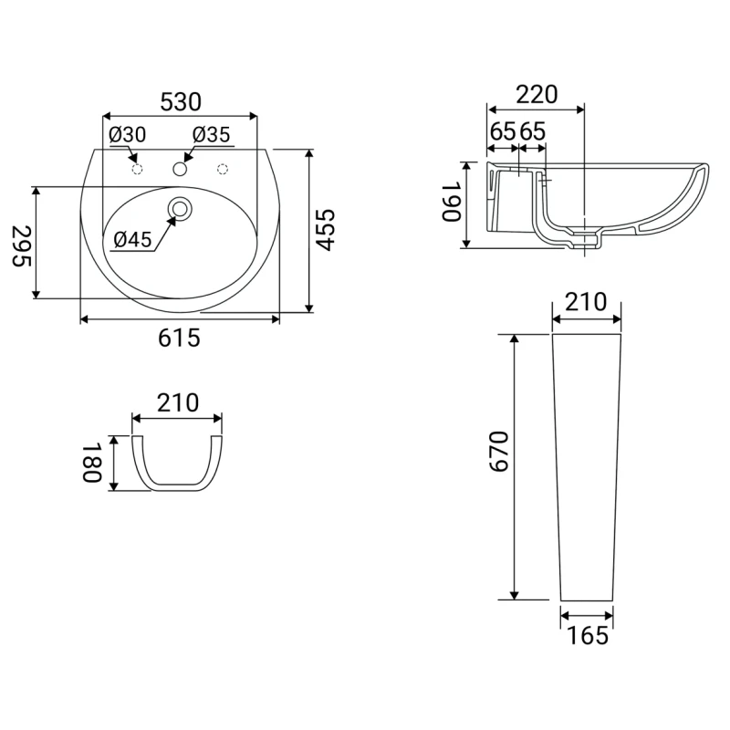 Lavabo sospeso 60 cm Idrobric in ceramica bianca