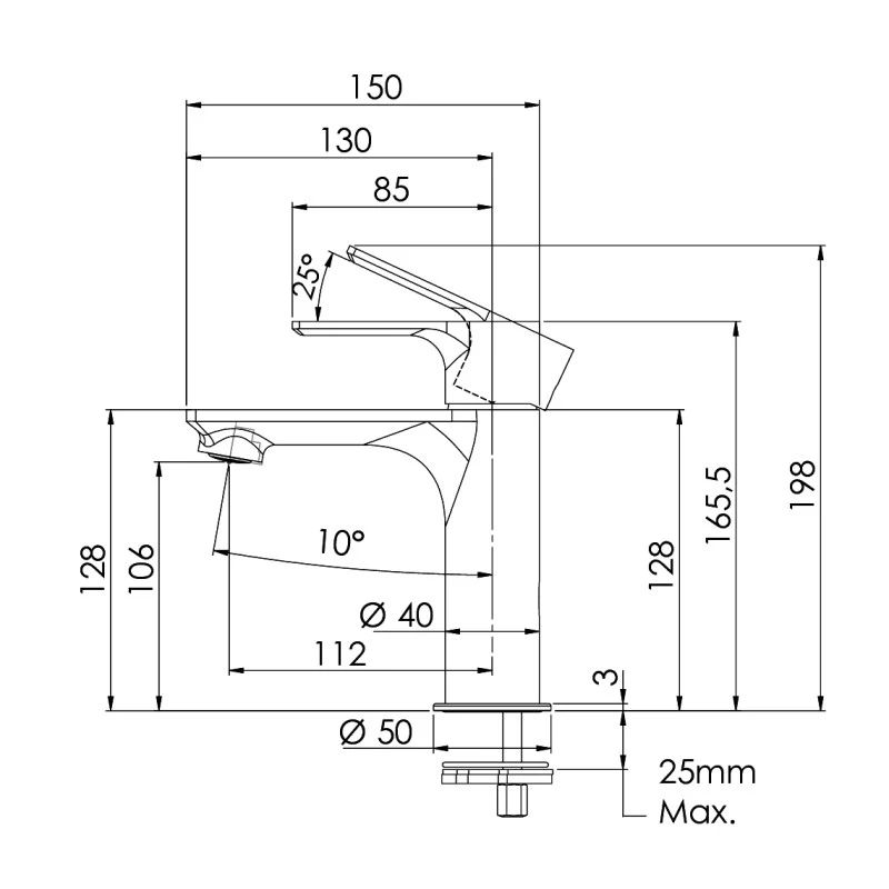 Miscelatore lavabo inox senza scarico Energy