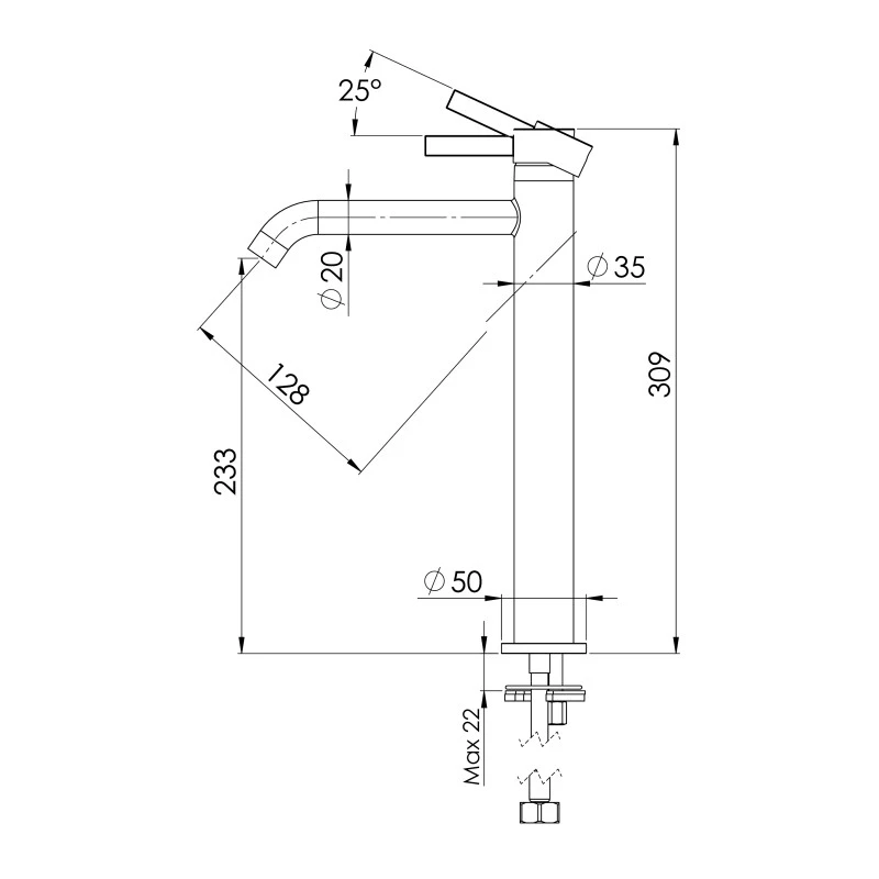 Miscelatore lavabo alto XL inox Metrica