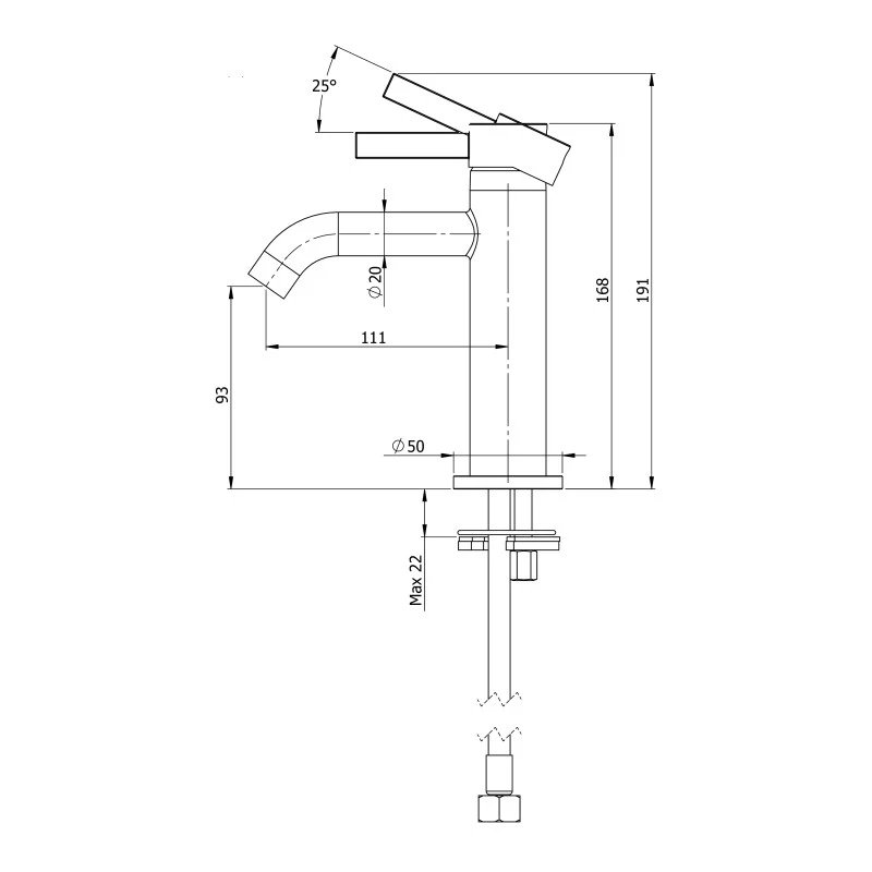 Miscelatore lavabo inox senza scarico Metrica