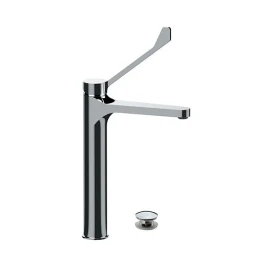 Miscelatore alto "XL" per lavabo con scarico click-clack, troppo pieno e leva clinica