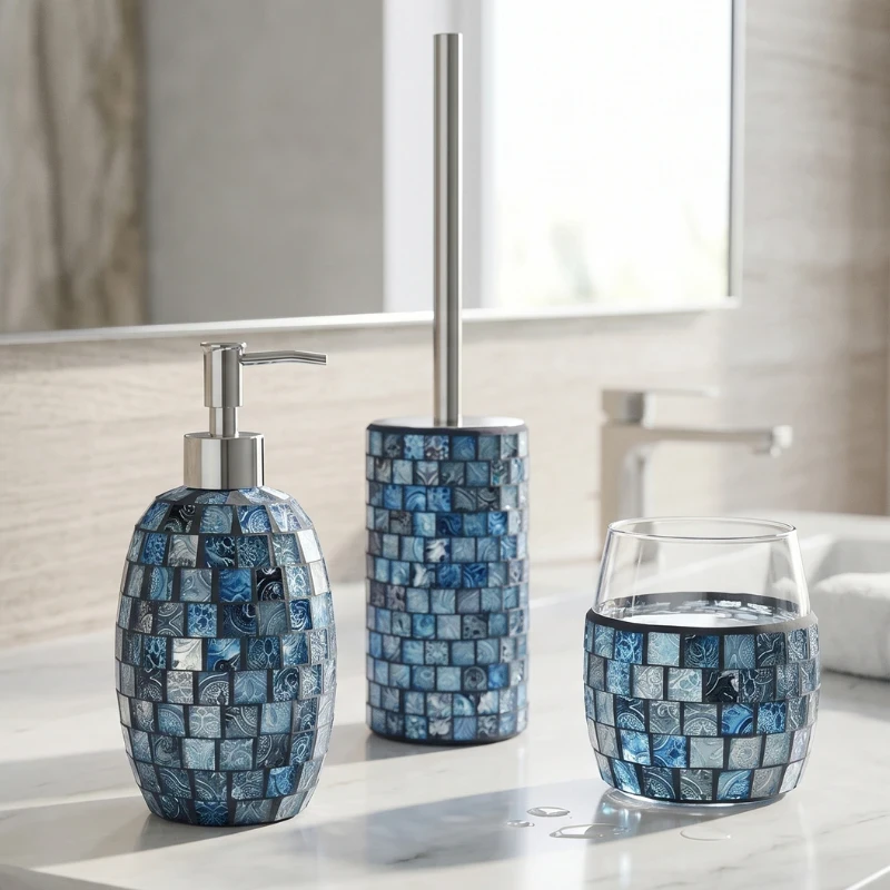 Set accessori bagno blu mosaico Crystal Aquasanit