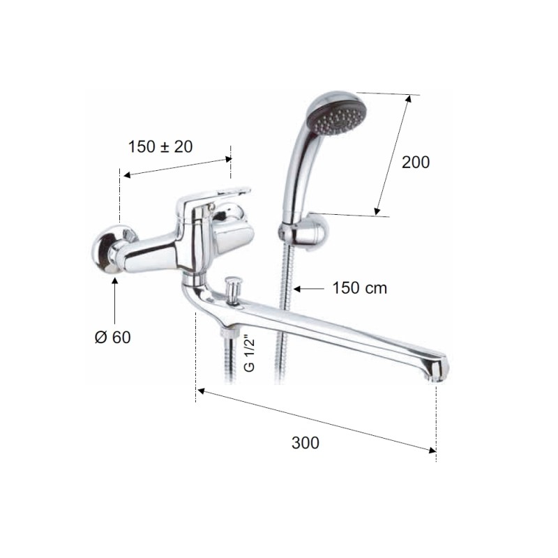 Rubinetto lavabo/vascacon bocca fusa lunga e kit doccia - serie remix Remer R49