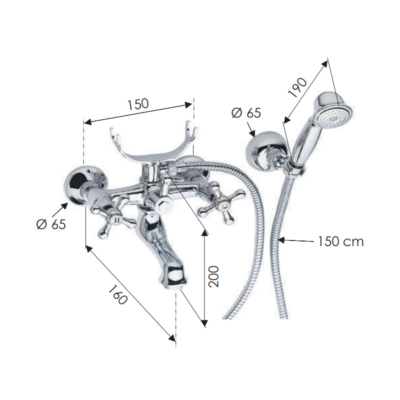 Rubinetto vasca con doccia duplex - serie liberty Remer 02LI