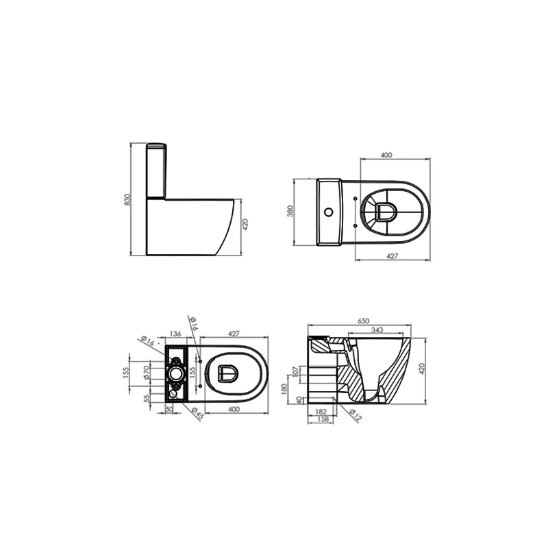 Vaso monoblocco Greta LINPH filo muro rimless