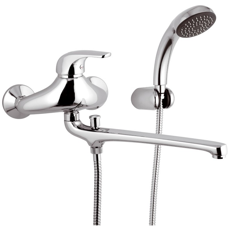 Rubinetto lavabo/vasca con bocca fusa lunga e kit doccia - serie project Remer P49