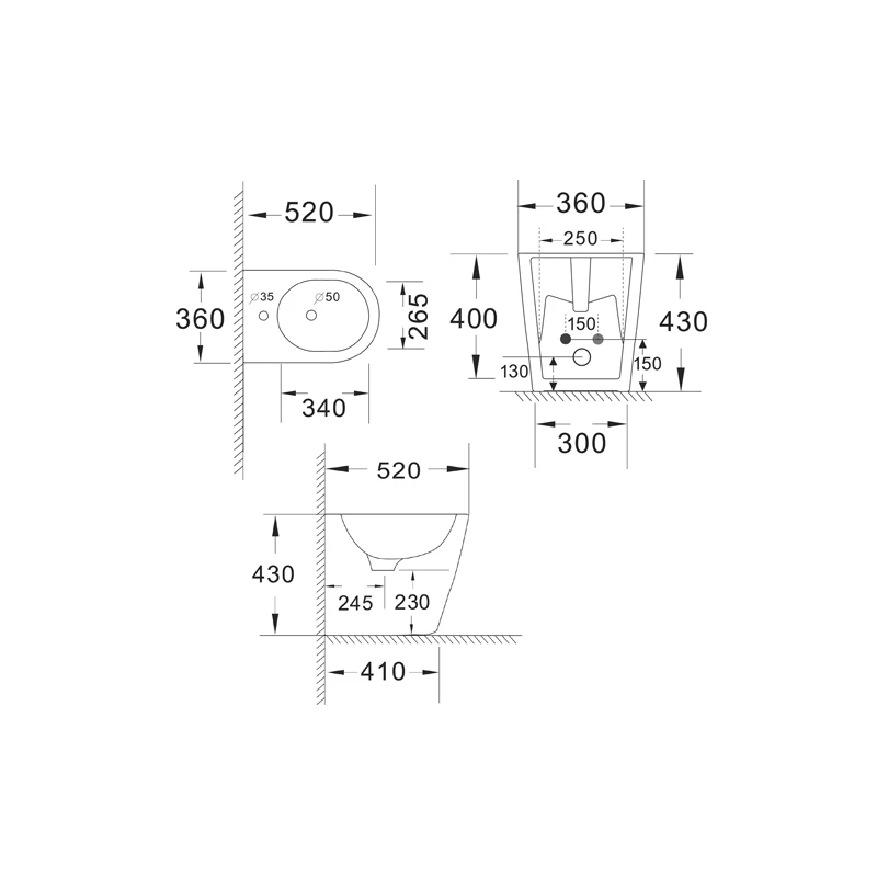 Bidet filo muro LINPH in ceramica