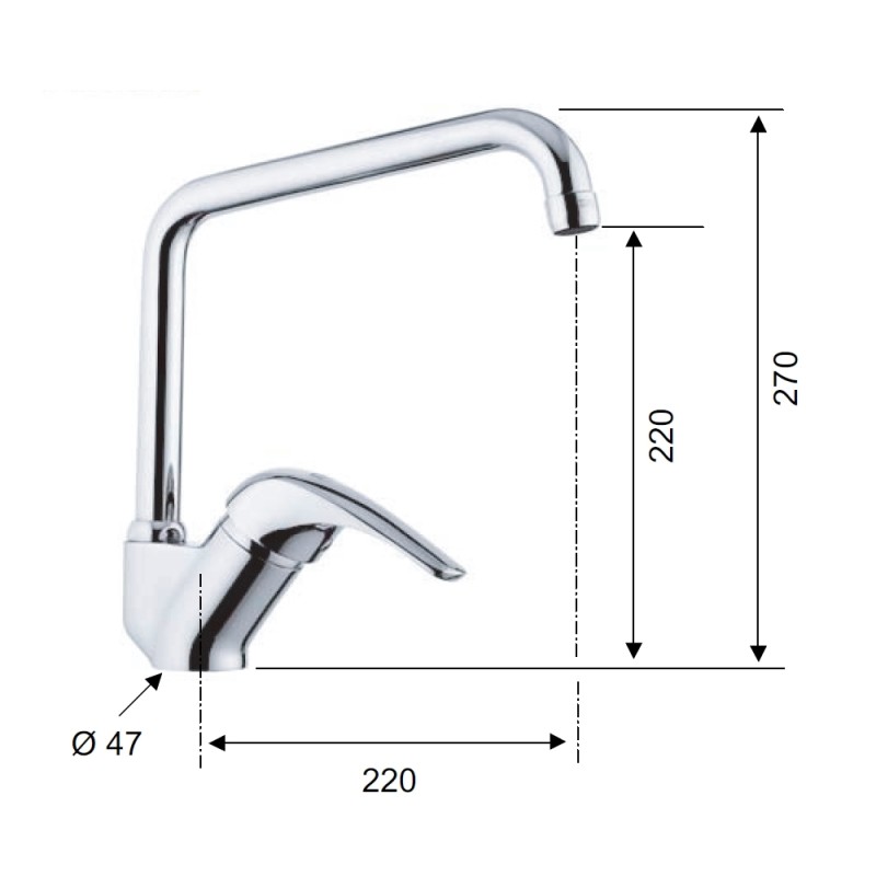 Rubinetto lavello con bocca alta a u girevole - serie project Remer P42U