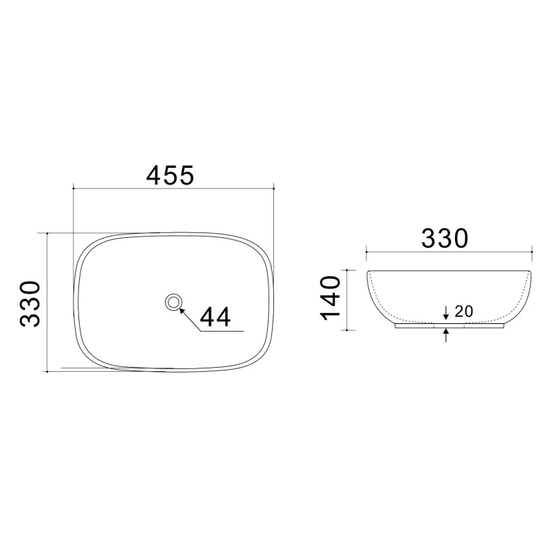 Lavabo da appoggio LINPH LA70 45,5x33 cm