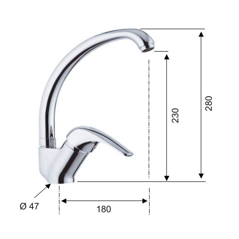 Rubinetto lavello con bocca alta a c girevole, modello corto - serie project Remer P42C