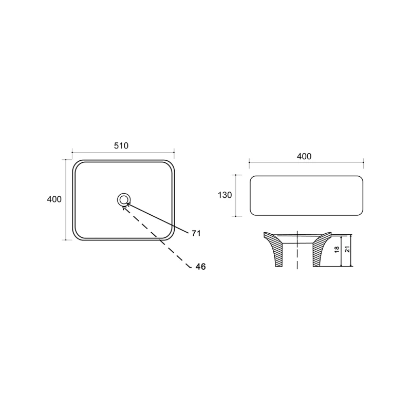 Lavabo da appoggio LINPH LA 72 51x40
