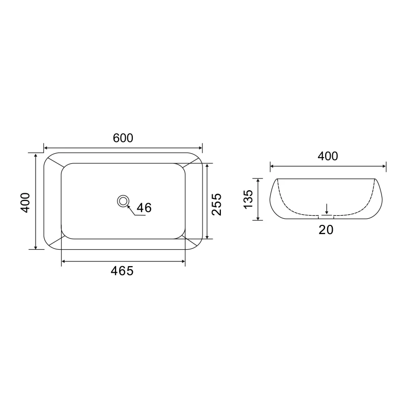 Lavabo da appoggio LINPH 60x40 cm