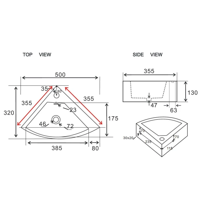 Lavabo ad angolo LINPH LN58 50x32 cm