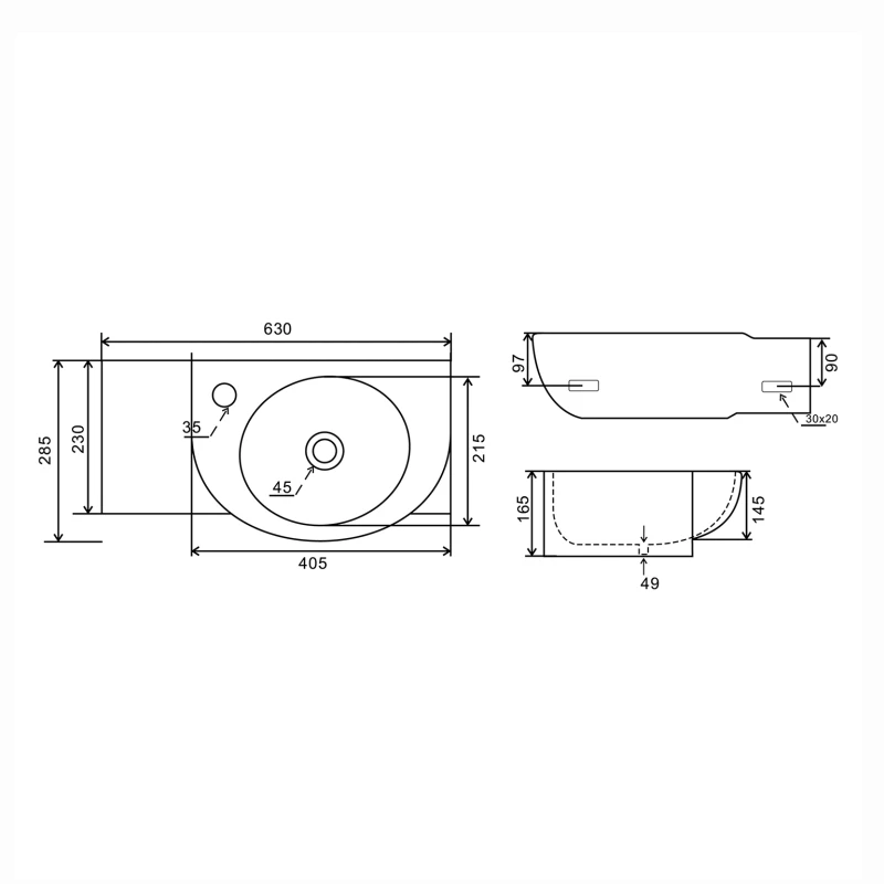 Lavabo a parete LINPH LP961 63x28,5