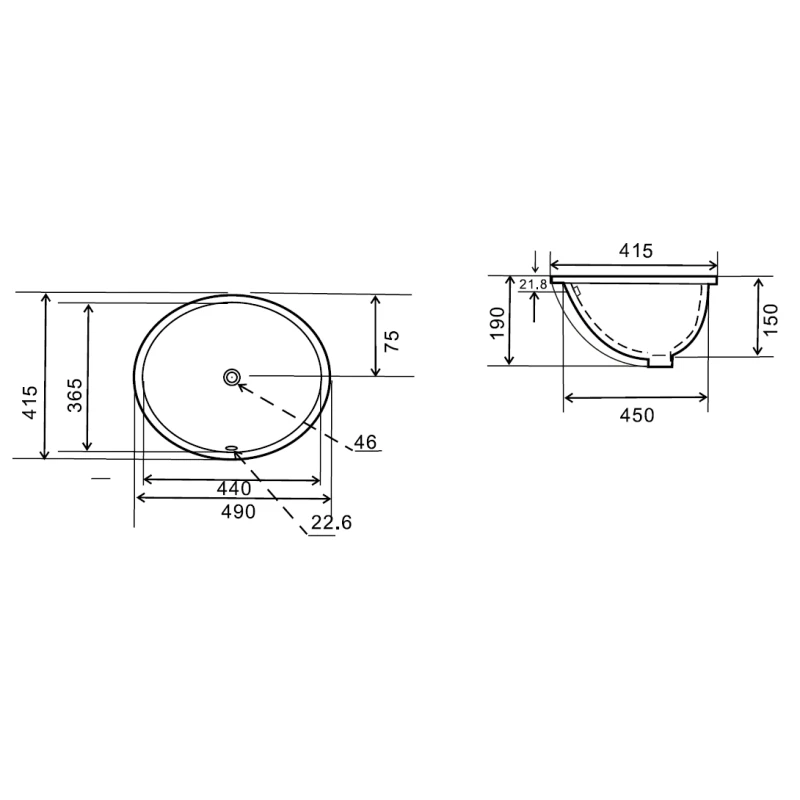 Lavabo sottopiano LINPH 49,5x41,5 cm