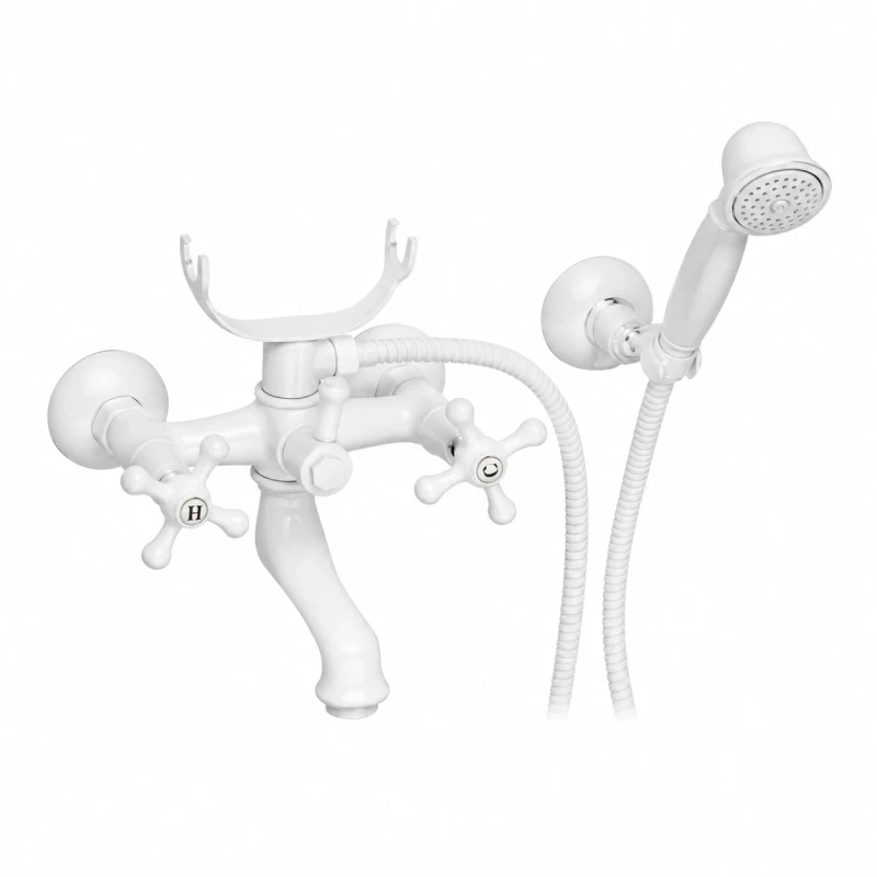 Rubinetto vasca Remer Liberty bianco lucido con doccia
