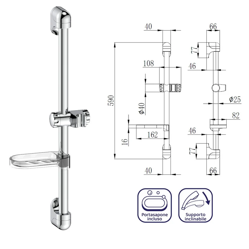 Asta Saliscendi Cromata Ø24 mm - Idrobric