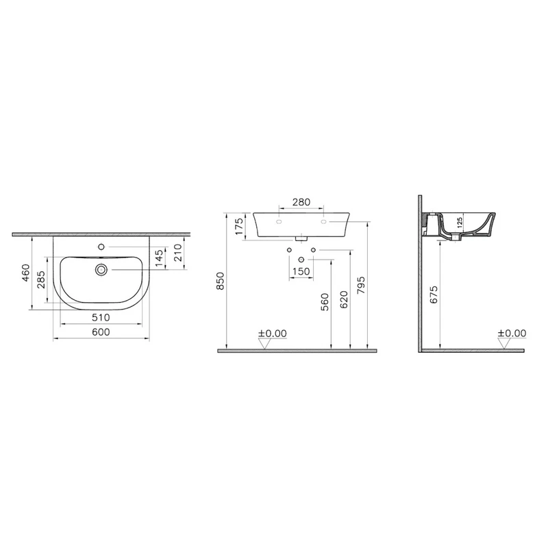 Lavabo Sospeso 60 cm Mia Round e Mia Square - Idrobric
