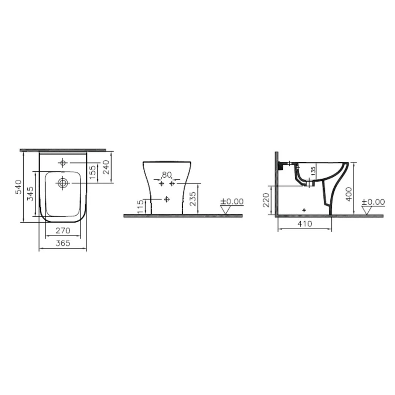 Bidet Mia Square a Terra Filo Muro - Idrobric