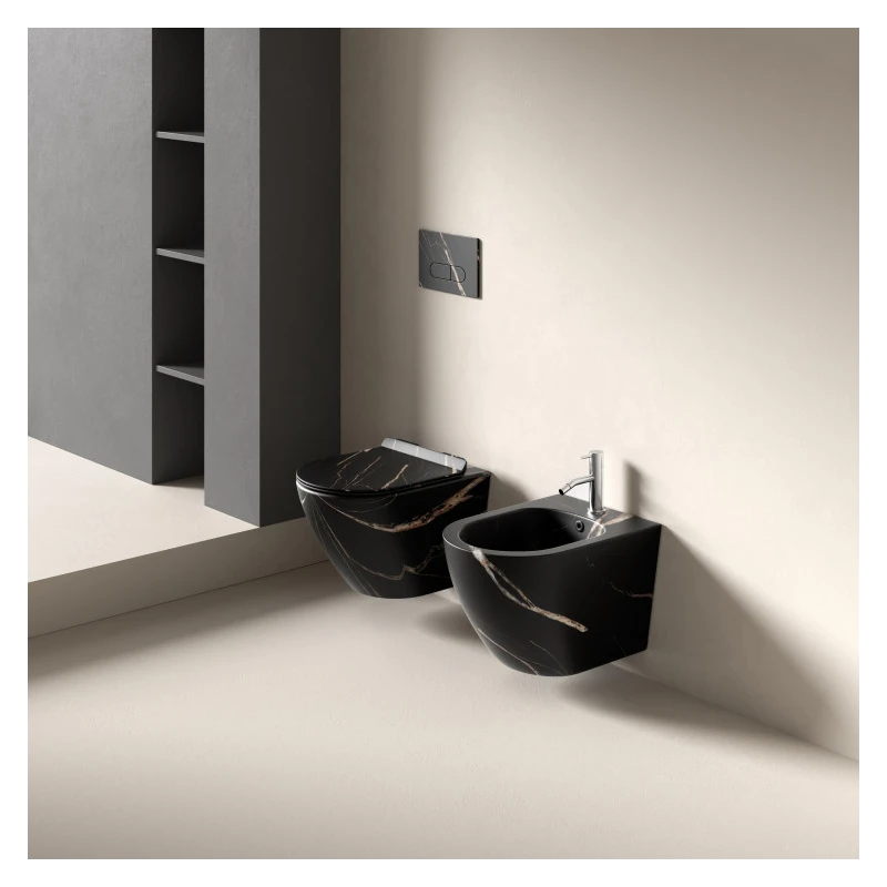 Vaso sospeso Feridras T-Marmorizzato in ceramica marmorizzato nero