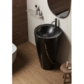 Lavabo freestanding in ceramica marmorizzata nera