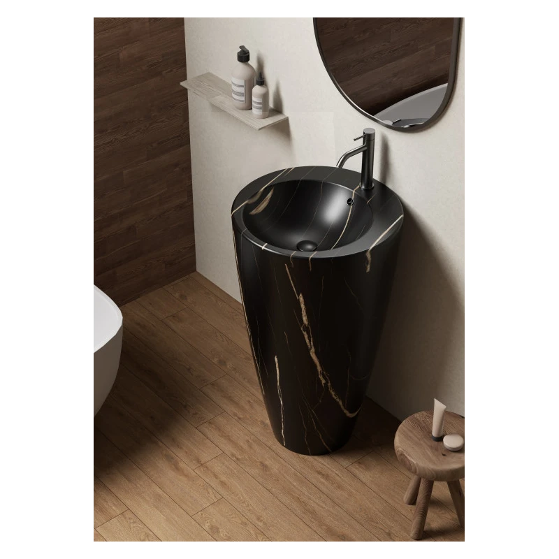 Lavabo freestanding in ceramica marmorizzata nera