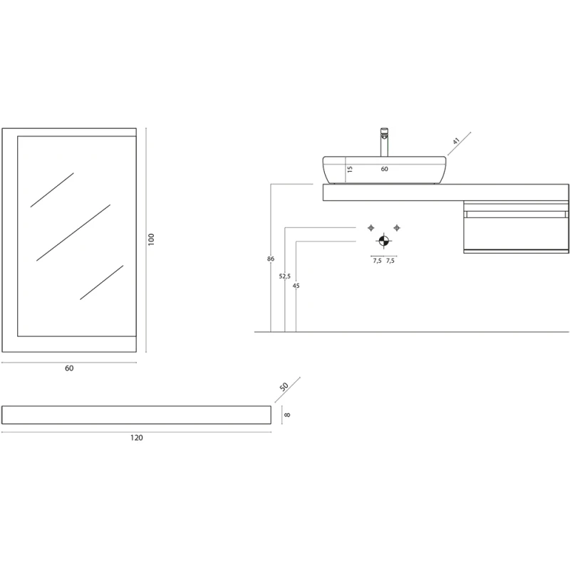 Composizione bagno Shelf Feridras 120 cm cemento