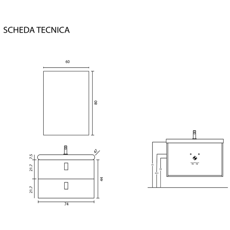 Feridras Bravo75: mobile bagno sospeso rovere scuro