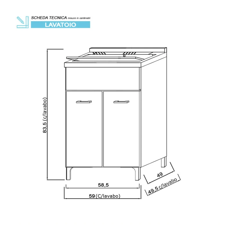 Mobile lavatoio Stella Feridras 60 cm grigio