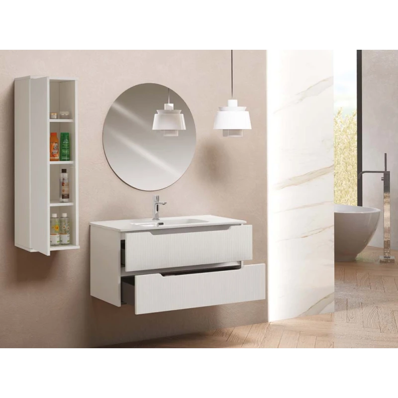 Mobile bagno Feridras Kannè 100 cm bianco cannettato