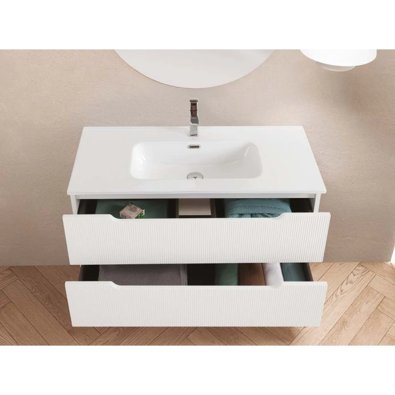 Mobile bagno Feridras Kannè 100 cm bianco cannettato