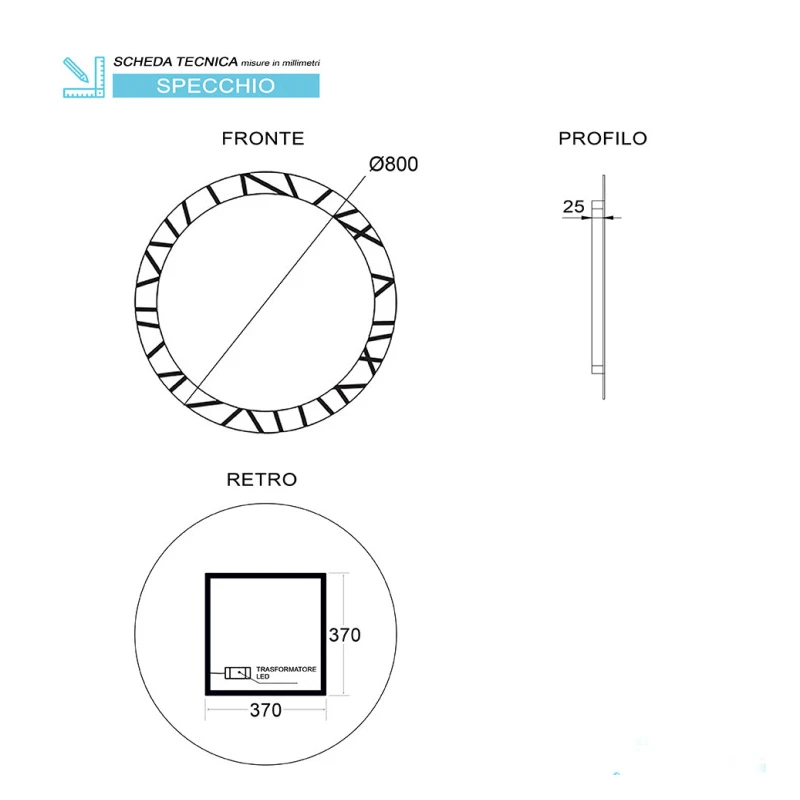 Specchio LED Feridras Puma Ø80 cm - Retroilluminato
