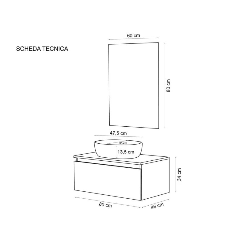 Mobile bagno sospeso Feridras Revital 80 cm riviera
