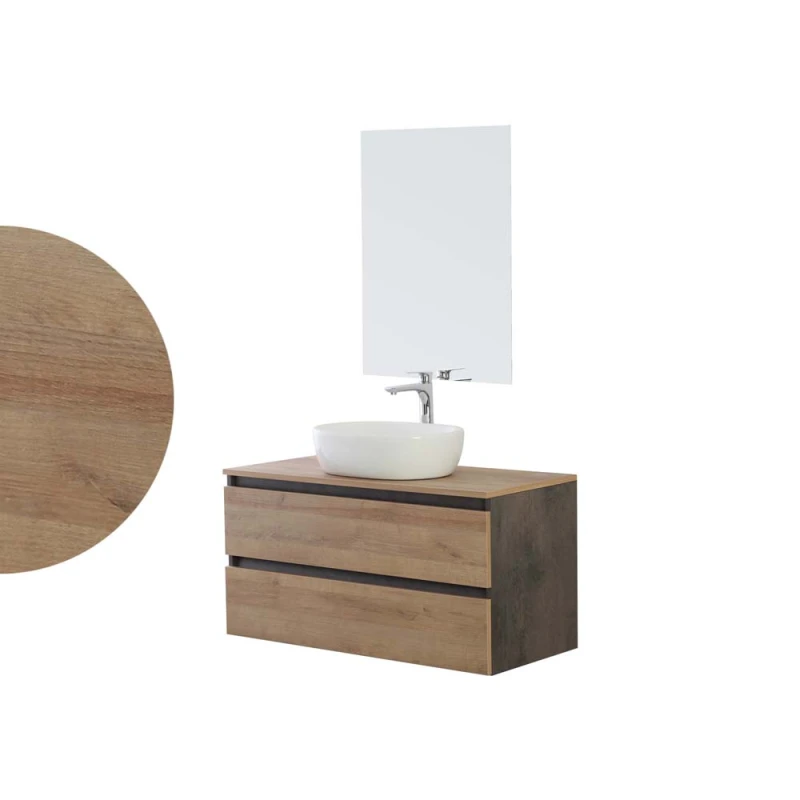 Composizione bagno sospesa Revital 80 cm rovere e ossido grigio