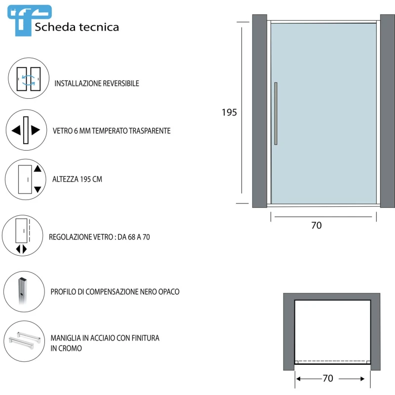 Porta battente Feridras Royal 70 cm nero opaco