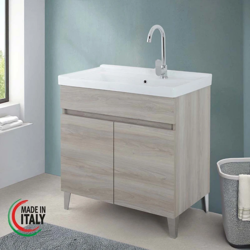 Mobile lavatoio Feridras 80 cm in rovere grigio