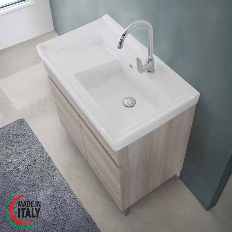Mobile lavatoio Feridras 80 cm in rovere grigio