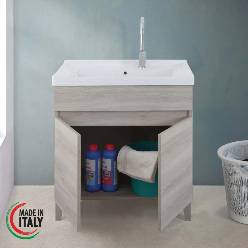 Mobile lavatoio Feridras 80 cm in rovere grigio