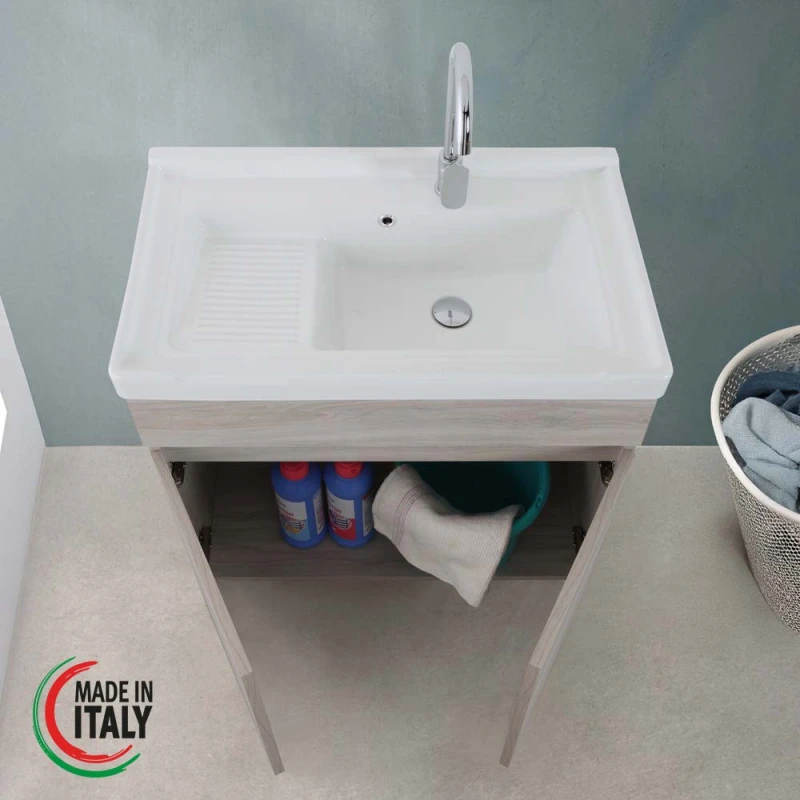 Mobile lavatoio Feridras 80 cm in rovere grigio