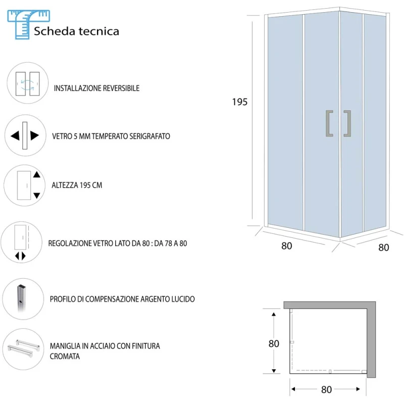 Box doccia angolare Feridras T-Special 80x80 vetro serigrafato