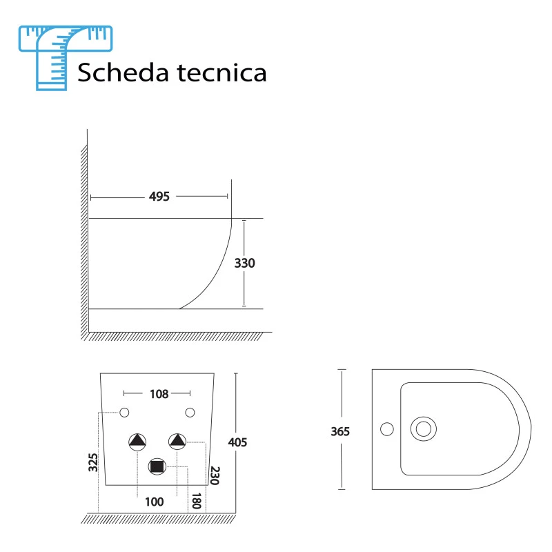 Bidet sospeso Feridras Spin in ceramica bianco lucido