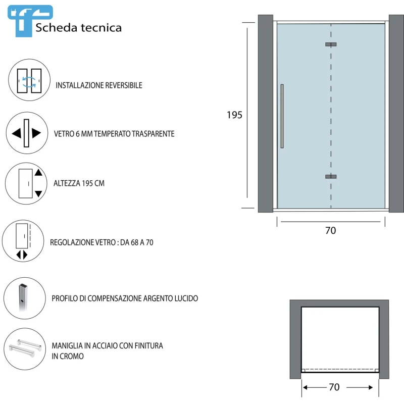 Porta soffietto Feridras Royal 70 cm cromato