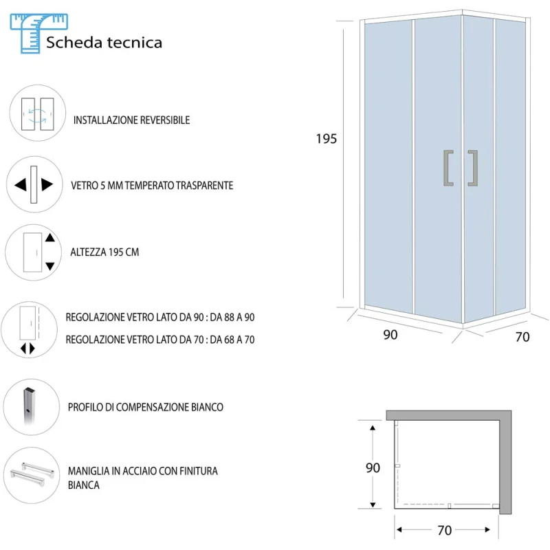 Box doccia angolare Feridras T-Special profilo bianco