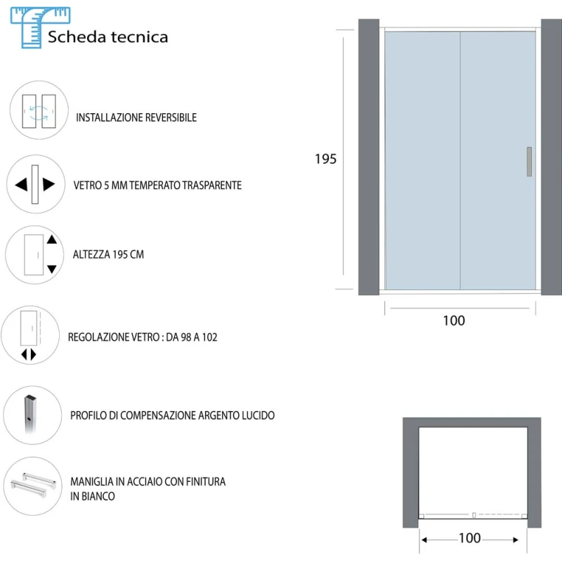 Porta scorrevole Feridras T-Special 100 cm profilo bianco