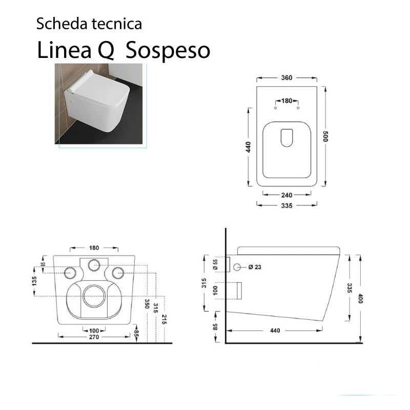 Vaso sospeso Feridras Linea Q - ceramica bianco