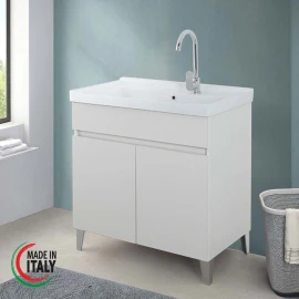 Mobile lavatoio Feridras 80 cm in bianco frassinato