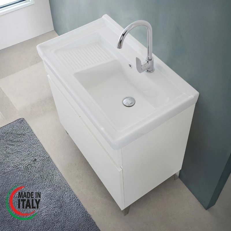 Mobile lavatoio Feridras 80 cm in bianco frassinato