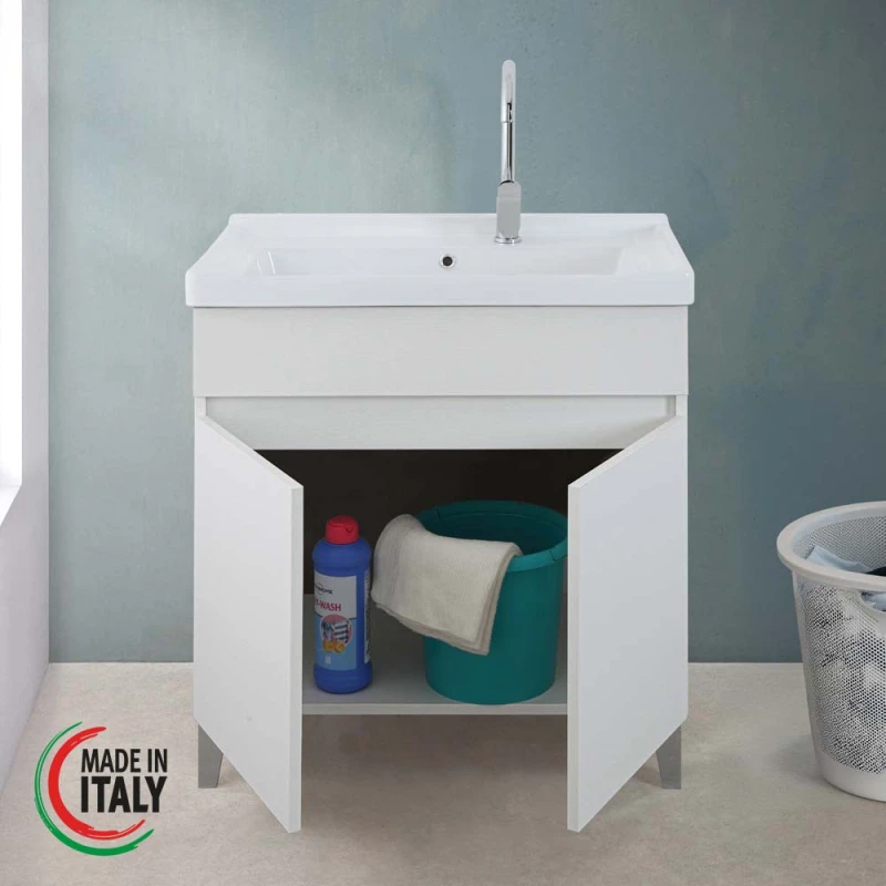 Mobile lavatoio Feridras 80 cm in bianco frassinato