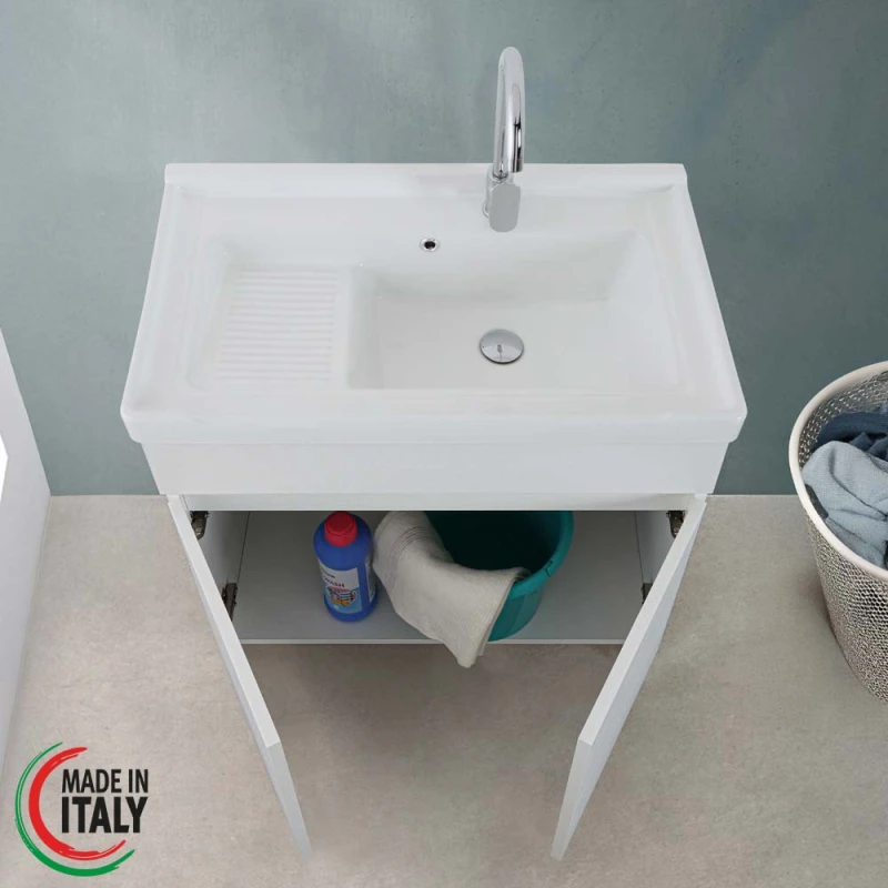 Mobile lavatoio Feridras 80 cm in bianco frassinato